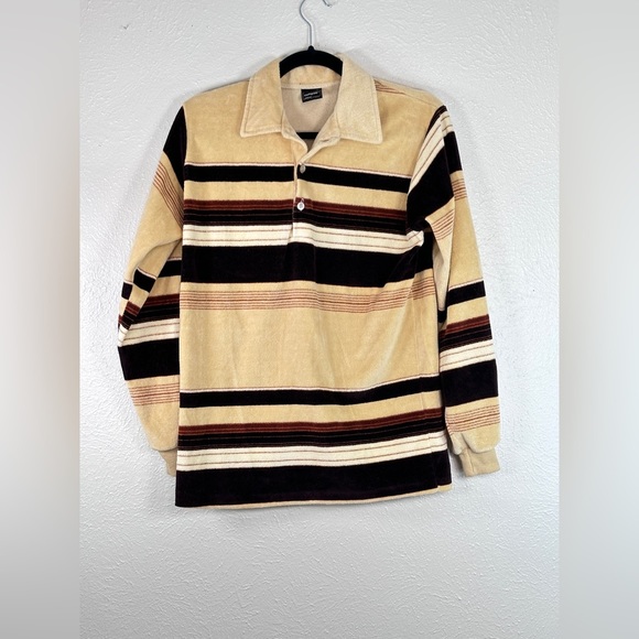 Vintage Other - Campus Velour vintage longsleeve stripe polo various shades of brown size Medium